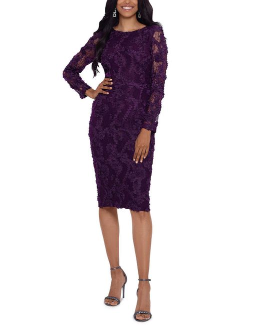 Xscape Purple Lace Soutache Cocktail And Party Dress