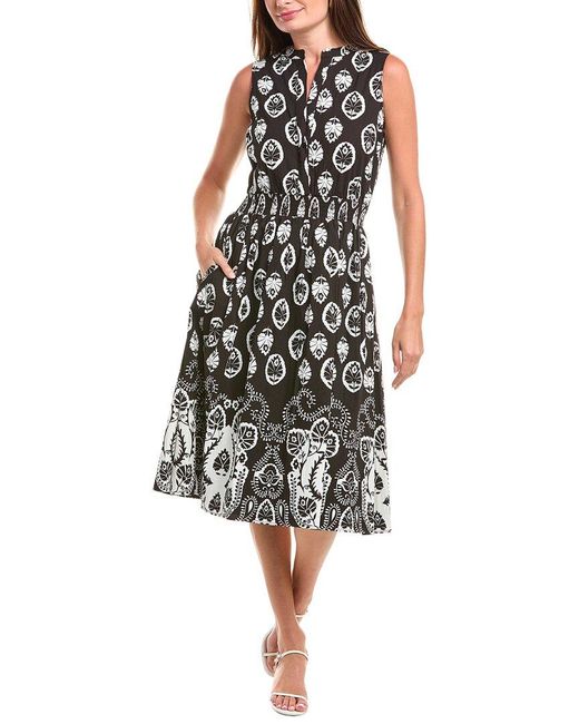 Tahari Black Smocked Waist Midi Dress