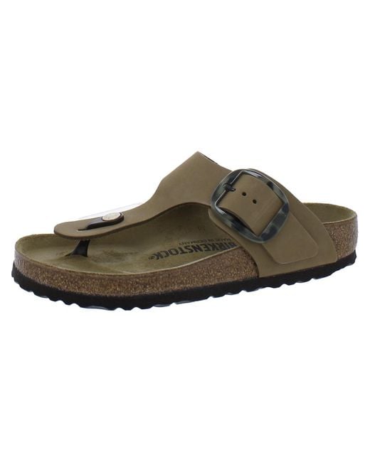 Birkenstock Brown Gizeh Big Buckle Nubuck Slide T-strap Sandals