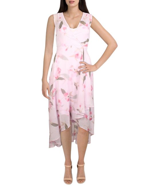 Calvin Klein Pink V-neck Midi Wrap Dress