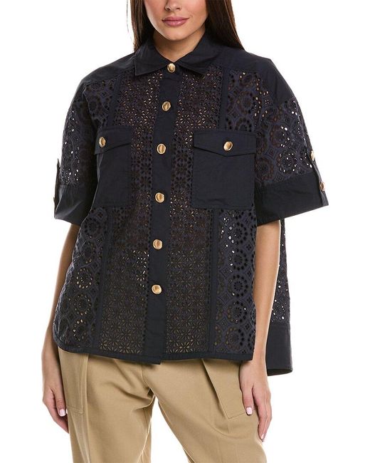 3.1 Phillip Lim Black Broderie Anglaise Camp Shirt