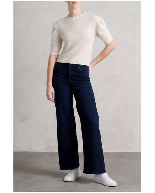 FRAME Blue Ruched Sleeve Cashmere Sweater