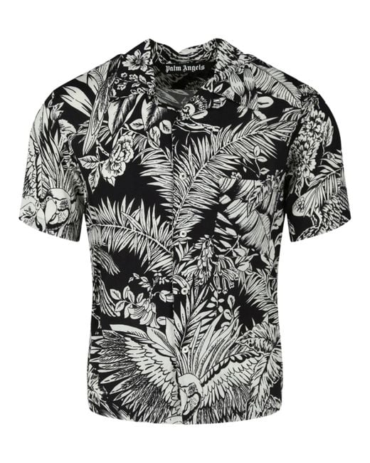 Palm Angels Black Jungle Palms Bowling Shirt for men