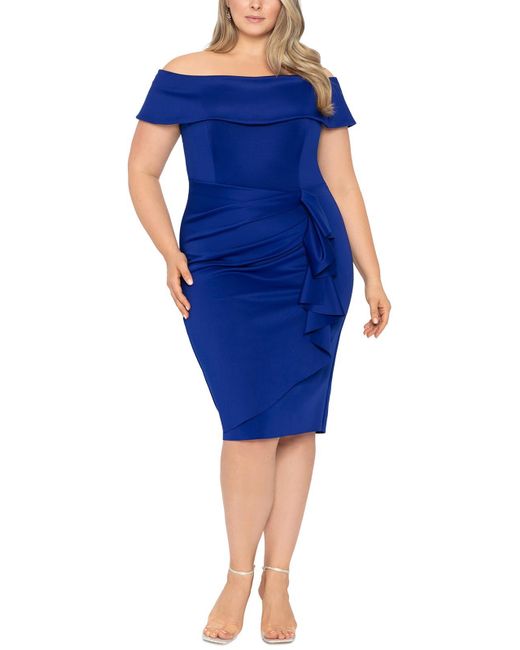 Xscape Blue Plus Ruffled Polyester Bodycon Dress
