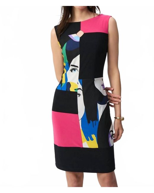 Joseph Ribkoff Women's Blue Silky Knit Color Block Sheath Dress
