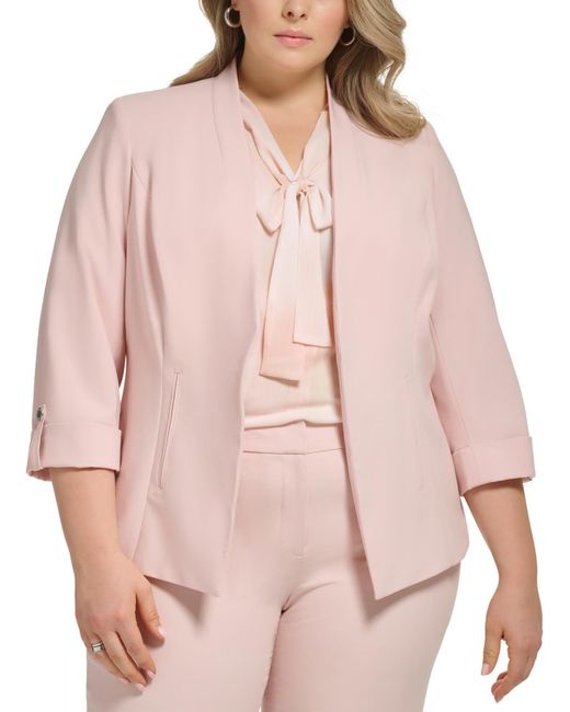 Calvin Klein Pink Plus Solid Polyester Open-front Blazer