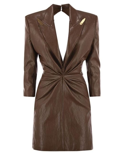 Elisabetta Franchi Brown Craquelé Dress With Lapels