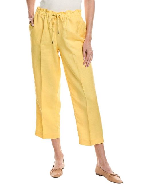 Anne Klein Yellow Drawstring Linen-blend Crop Pant
