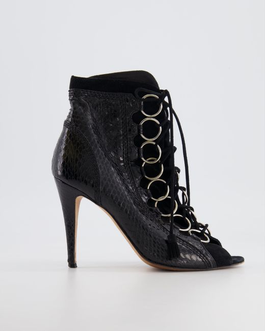 Brian Atwood Black Python Laced Ankle Boots