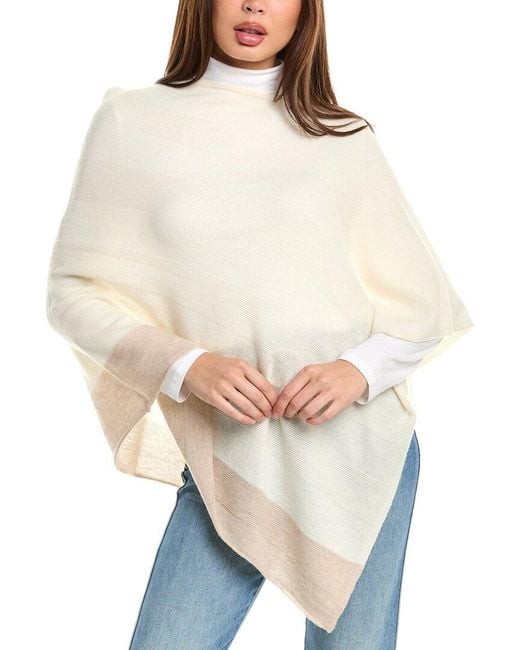 Forte Natural Border Stripe Cashmere Poncho