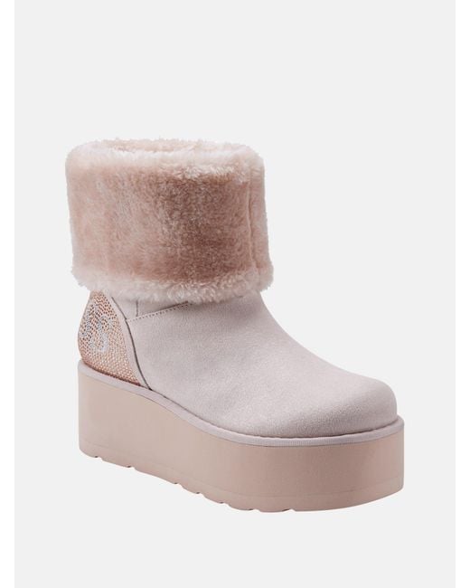 Guess Natural Indya Shearling Platform Booties