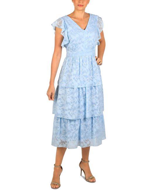 Julia Jordan Blue Tiered Polyester Maxi Dress