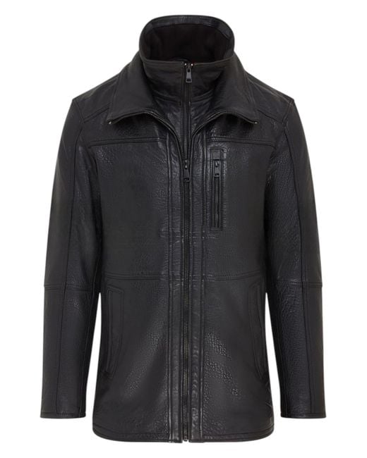 Infinity Leather Black Warm Mid-Length Leather Coat for men