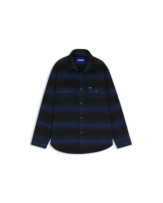 HUGO Blue Oversize-Fit Shirt With Shadow Stripe for men
