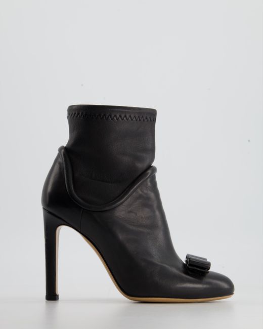 Ferragamo Black Leather Vara Ankle Boots