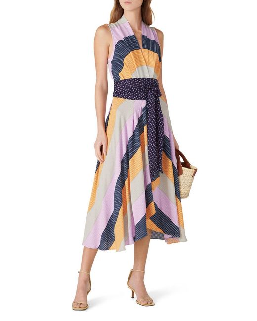 Nicole Miller Multicolor Pastel Stripe Midi Dress