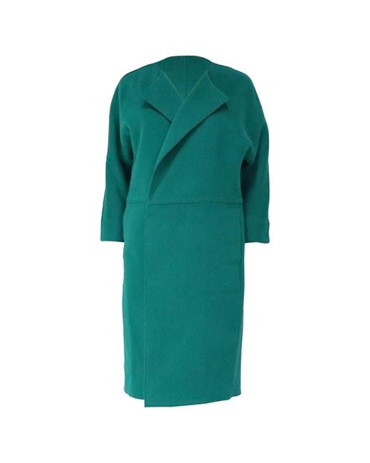 Diane von Furstenberg Green Collarless Hidden Closure Coat