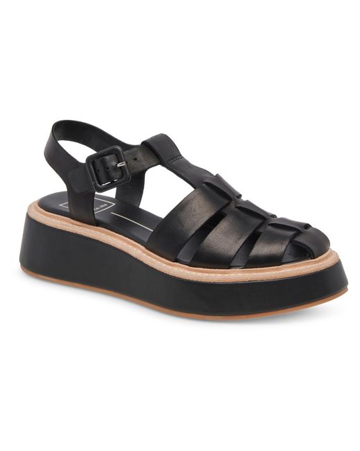 Dolce Vita Black Tristy Leather Ankle Strap Flatform Sandals