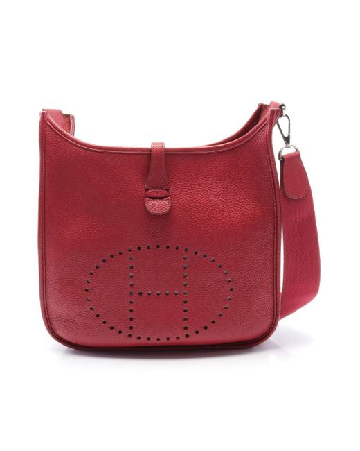 Hermès Red Evelyn 3 Troyes Pm Ruby Shoulder Bag Clemence Leather Silver Hardware □p Stamp