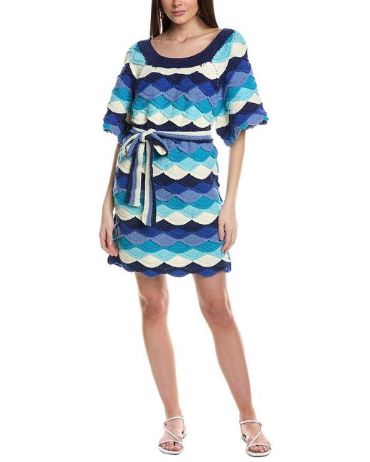 Farm Rio Blue Waves Crochet Mini Dress