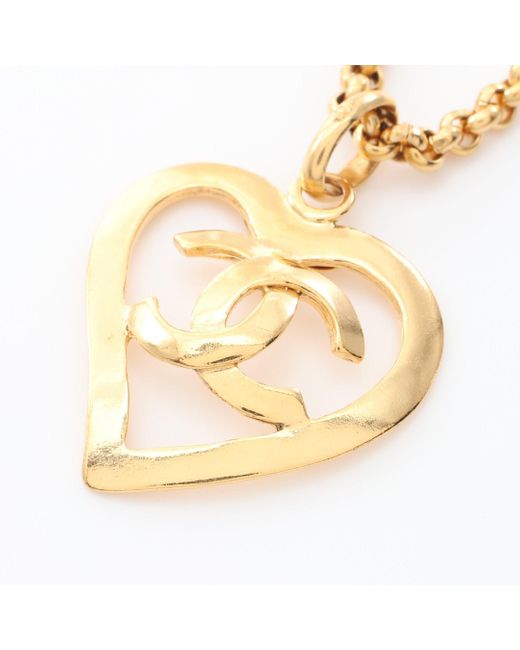 Chanel Metallic Coco Mark Heart Necklace Gp 953