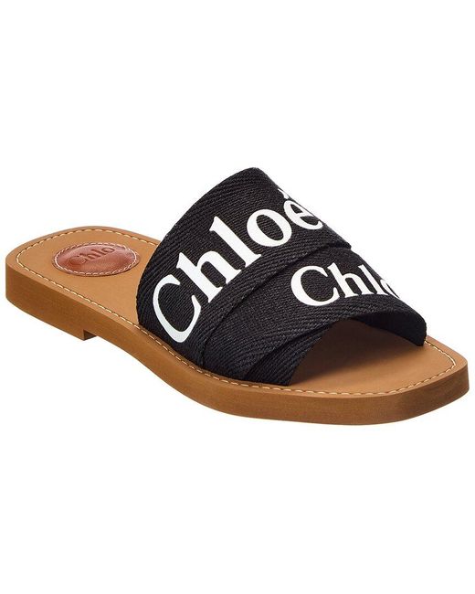 Chloé Black Chloe Woody Logo Linen Slides