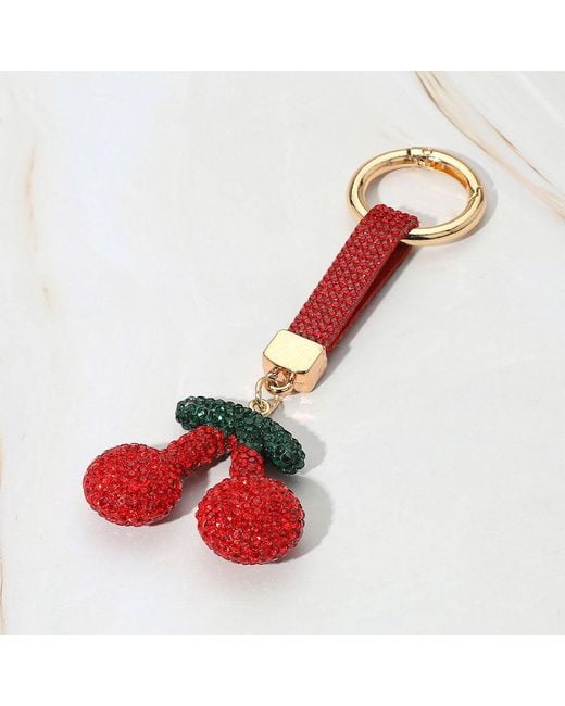 Fashnzfab Red Bling Studded Cherry Keychain Bag Charm