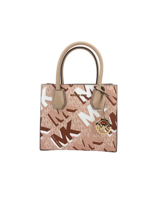 Michael Kors Mercer Medium Graphic Buff Leather Messenger Crossbody