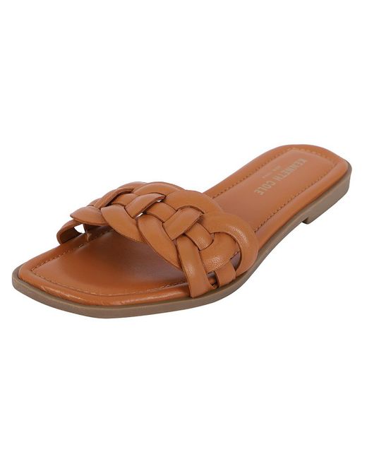 Kenneth Cole Brown Faye Leather Braided Slide Sandals
