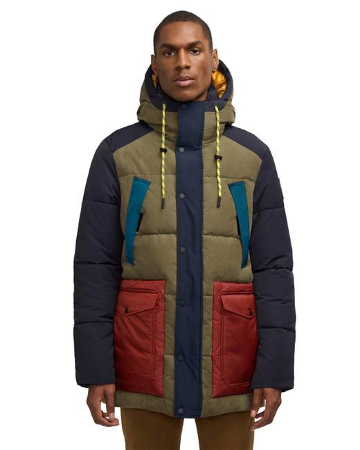 Scotch & Soda Blue Arza Mixed Media Quilted Parka With Adjustable Hood for men