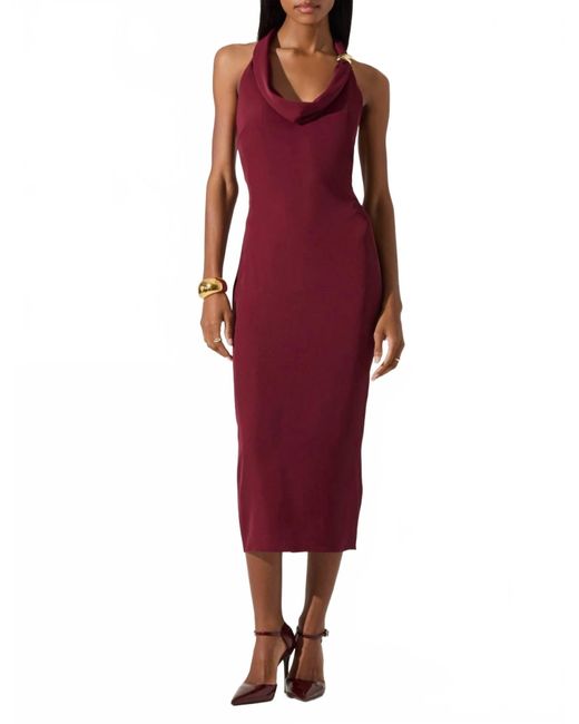 Astr Red Alanna Halter Cowl Neck Dress
