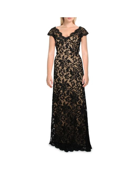 Tadashi Shoji Black V Neck Lace Formal Dress