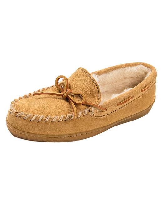 Minnetonka Natural Pile Lined Hardsole Suede Casual Moccasin Slippers for men
