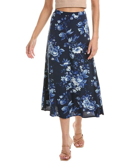 Tahari Blue Printed A-line Midi Skirt