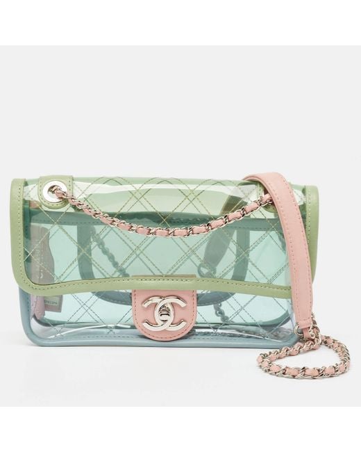 Chanel Green Color Quilted Pvc And Leather Mini Coco Splash Flap Bag