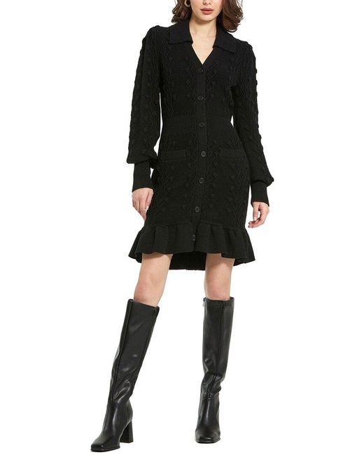 Mac Duggal Black Bobble Knit Button Mini Dress