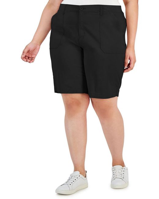 Karen Scott Black Plus Woven Elastic Casual Shorts