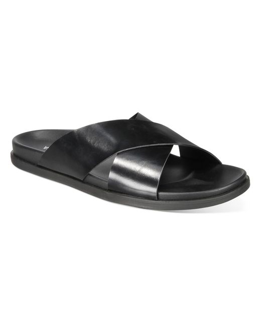 Alfani Black Whitter Faux Leather Criss-cross Slide Sandals