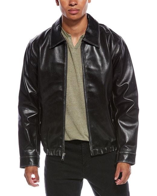 Tahari Black Distressed Detail Leather Bomber Jacket for men