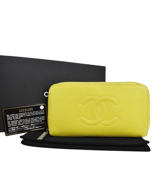 Chanel Yellow Logo Cc Leather Wallet (pre-owned)