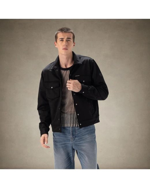 Members Only Black Soft Shell Shirt Jacket for men