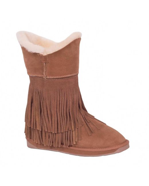 RJ'S FUZZIES Classic Fringed Sheepskin Boot in Brown Lyst