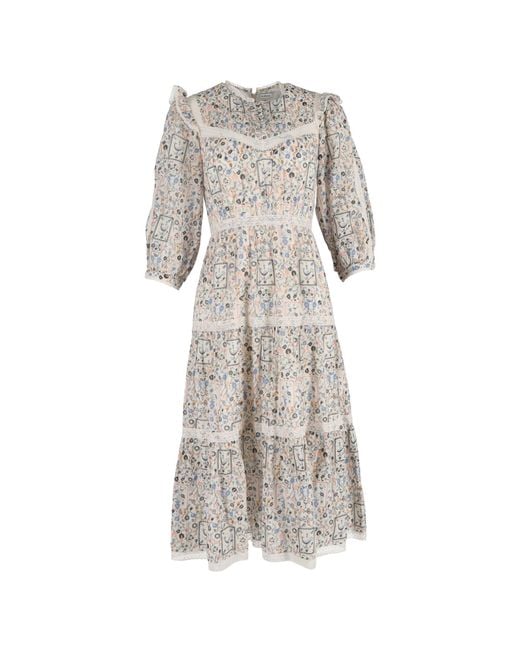 Vilshenko Gray Gardenia Printed Midi Dress