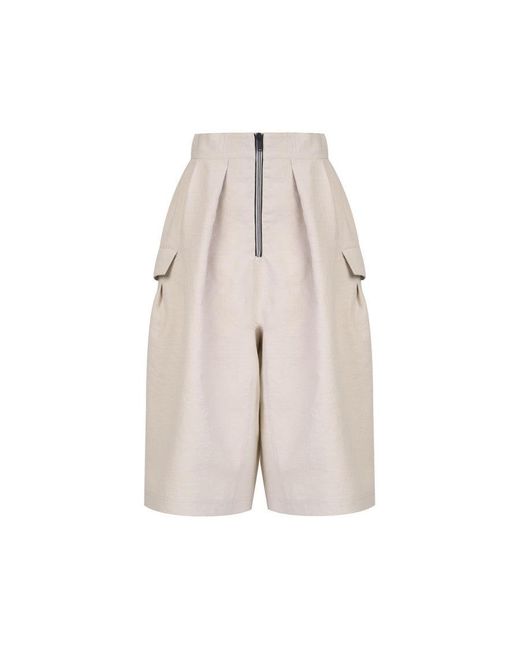 Takaturna White Loose Shorts With Elastic Waistband And Contrasting Zip Detail for men