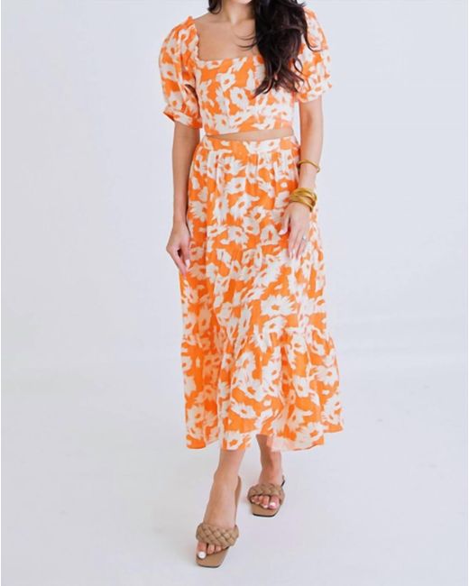 Karlie Orange Floral Midi Skirt
