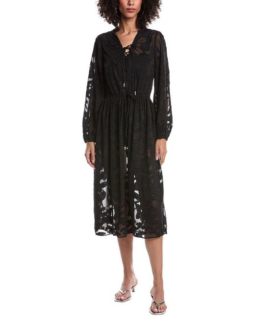 MILLY Women's Black Scroll Burnout Midi Dress MILLY Women's Black Scroll Burnout Midi Dress