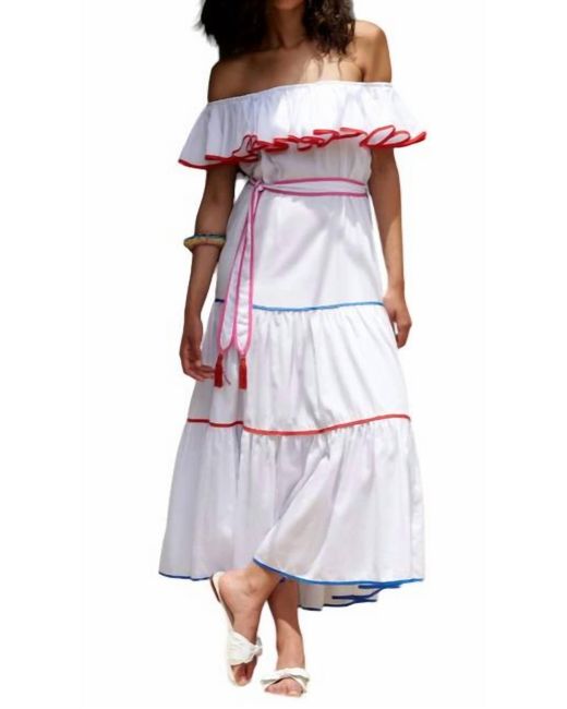 Paolita Multicolor Bianca Off Shoulder Midi Dress