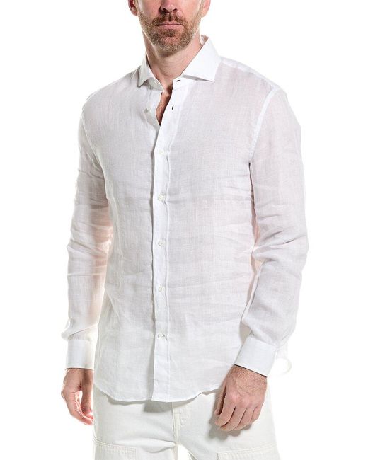 Brunello Cucinelli White Easy Fit Linen Shirt for men