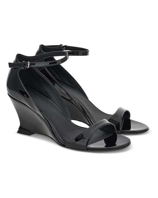 Ferragamo Black Vidette Patent Leather Adjustable Wedge Sandals