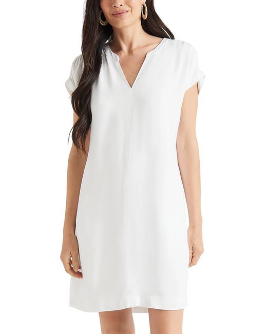 Splendid White Shiloh Split Neck Mini T-shirt Dress
